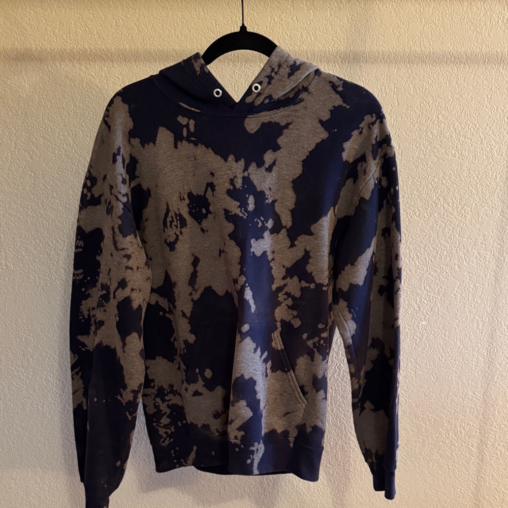 Navy and Beige Tie-Dye Hoodie